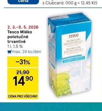 Tesco Mléko polotučné trvanlivé