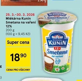 Mlékárna Kunín Smetana na vaření 12% 200 g - Tesco akcniletaky.com