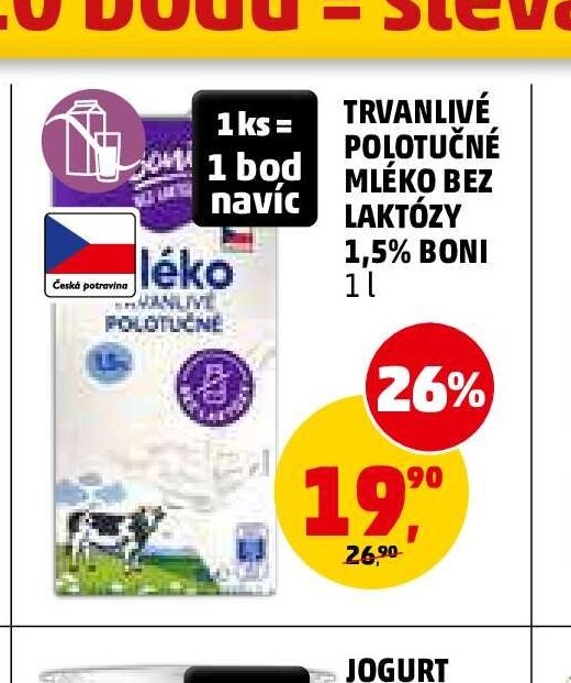 Trvanlivé polotučné mléko bez laktózy 1,5% Boni