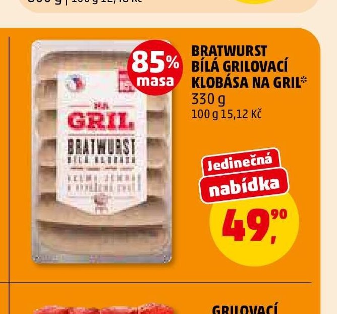 BRATWURST BÍLÁ GRILOVACÍ KLOBÁSA NA GRIL