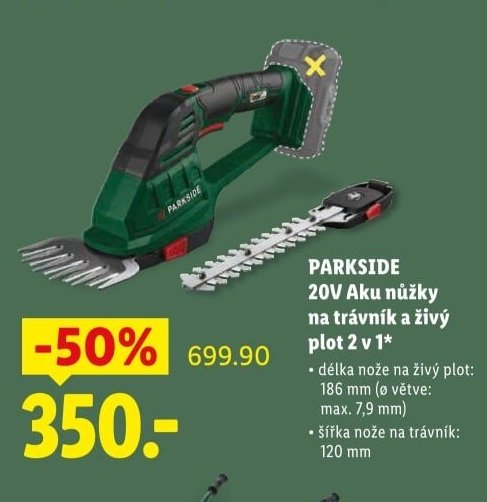 PARKSIDE 20V Aku nůžky na trávník a živý plot 2 v 1