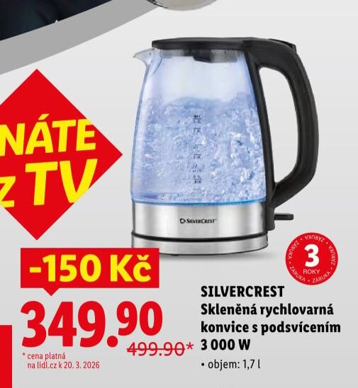 SILVERCREST Skleněná rychlovarná konvice s podsvícením