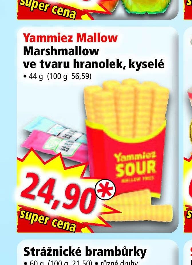Yammiez Mallow Marshmallow ve tvaru hranolek, kyselé