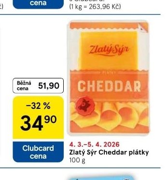 Zlatý Sýr Cheddar plátky