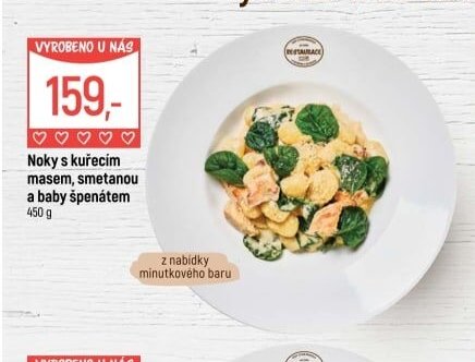 Noky s kuřecím masem, smetanou a baby špenátem