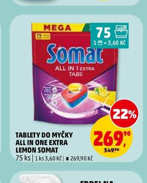 TABLETY DO MYČKY ALL IN ONE EXTRA LEMON SOMAT