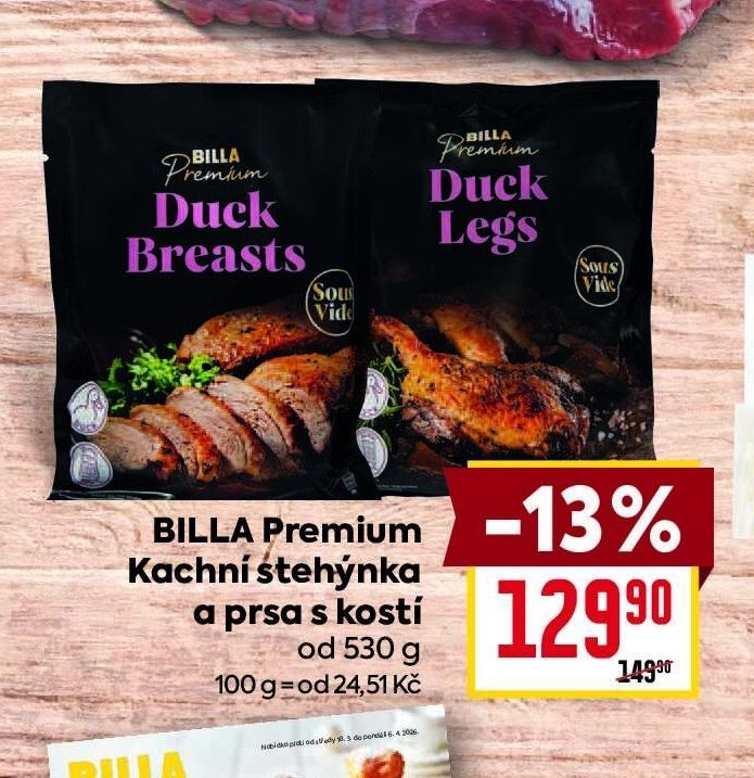 BILLA Premium Kachní stehýnka a prsa s kostí