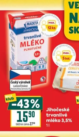 Jihočeské trvanlivé mléko 3,5%