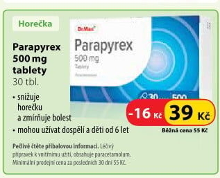 Tablety proti horečce a bolesti Parapyrex Dr.Max