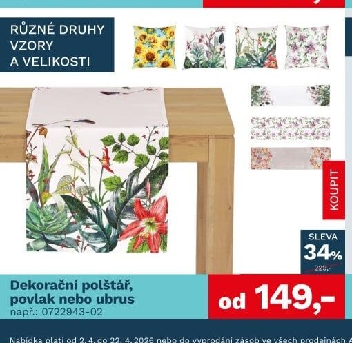Dekorační polštář, povlak nebo ubrus