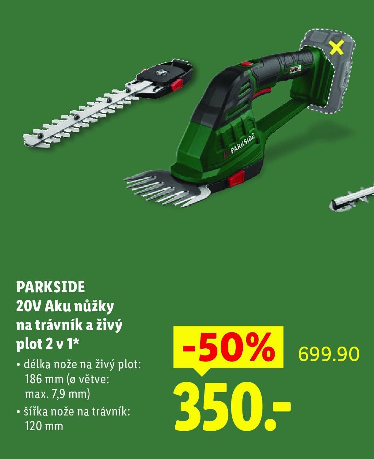 PARKSIDE 20V Aku nůžky na trávník a živý plot 2 v 1
