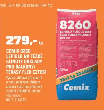 CEMIX 8260 LEPIDLO NA TĚŽKÉ SLINUTÉ OBKLADY PRO BALKONY/TERASY FLEX C2TES1