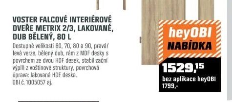 VOSTER FALCOVÉ INTERIÉROVÉ DVEŘE METRIX 2/3, LAKOVANÉ, DUB BĚLENÝ, 80 L