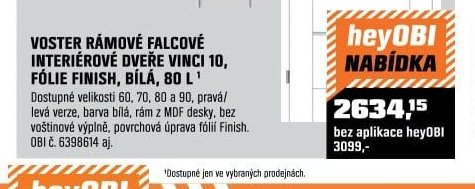 VOSTER RÁMOVÉ FALCOVÉ INTERIÉROVÉ DVEŘE VINCI 10, FÓLIE FINISH, BÍLÁ, 80 L