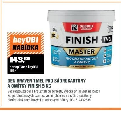 DEN BRAVEN TMEL PRO SÁDROKARTONY A OMÍTKY FINISH 5 KG