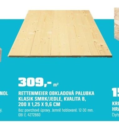 RETTENMEIER OBKLADOVÁ PALUBKA KLASIK SMRK/JEDLE, KVALITA B, 200 X 1,25 X 9,6 CM