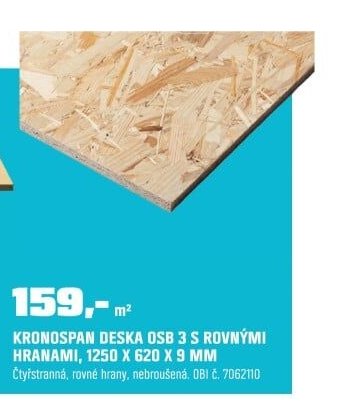 KRONOSPAN DESKA OSB 3 S ROVNÝMI HRANAMI, 1250 X 620 X 9 MM
