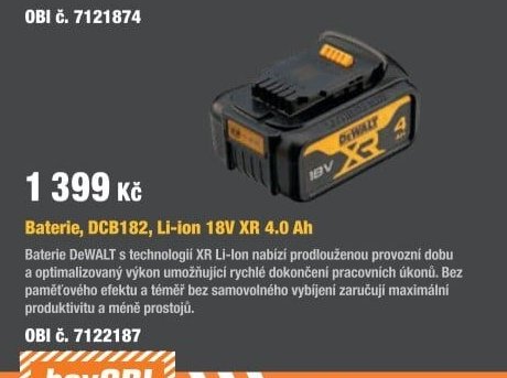 Baterie, DCB182, Li-ion 18V XR 4.0 Ah