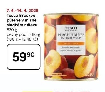 Tesco Broskve půlené v mírném sladkém nálevu
