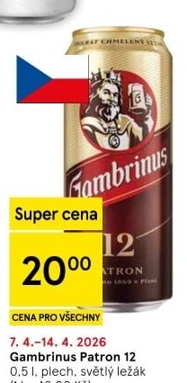 Pivo světlý ležák 12° Patron Gambrinus