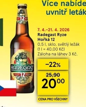 Pivo světlý ležák 12° Ryze hořká Radegast