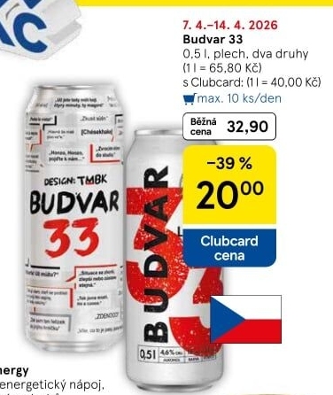 Pivo světlý ležák 33 Budweiser Budvar