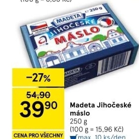 Máslo Jihočeské Madeta
