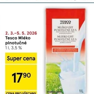Mléko trvanlivé Tesco - 3,5% plnotučné