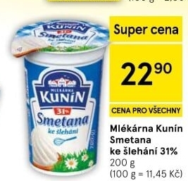 Smetana ke šlehání Mlékárna Kunín 31%