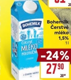 Mléko čerstvé Bohemilk - 1,5% polotučné