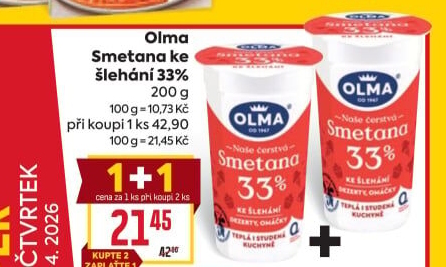 Smetana ke šlehání Olma 33%
