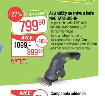 Aku nůžky na trávu a keře NAC TA72-B15-JN