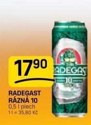 Pivo světlé výčepní Rázná 10° Radegast