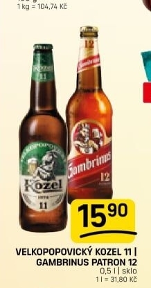 Pivo světlý ležák 11° Medium Velkopopovický Kozel