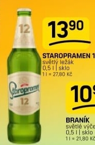 Pivo světlý ležák 12° Staropramen