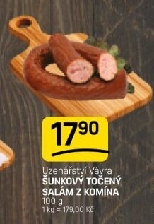 Salám šunkový točený z komína Uzenářství Vávra