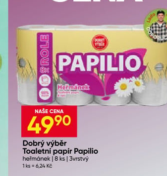 Toaletní papír 3vrstvý Papilio Dobrý Výběr