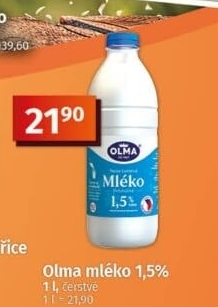 Mléko čerstvé Olma - 1,5% polotučné