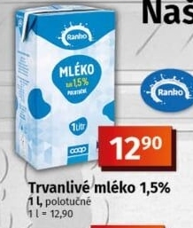 Mléko trvanlivé Ranko - polotučné 1,5%