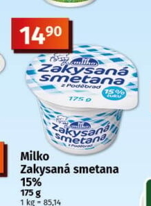Smetana zakysaná Milko 15%