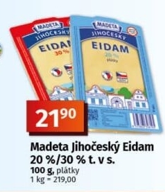 Sýr Eidam Jihočeský 20% Madeta