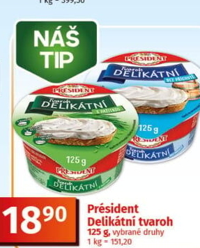 Tvarohové pomazánky Delikátní Président