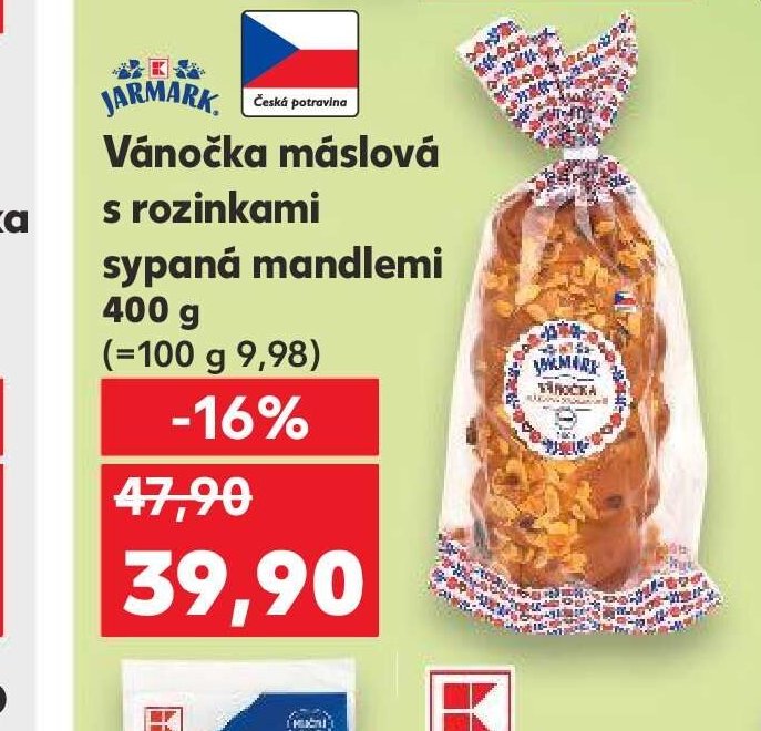 Vánočka máslová s rozinkami sypaná mandlemi