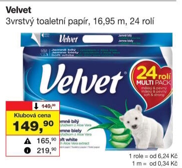 Toaletní papír 3vrstvý Velvet