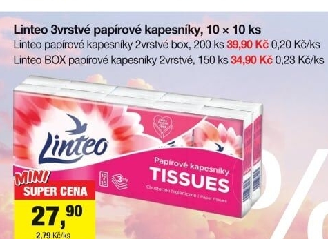 Papírové kapesníčky 3vrstvé Linteo