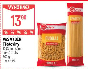 Těstoviny semolinové Váš Výběr