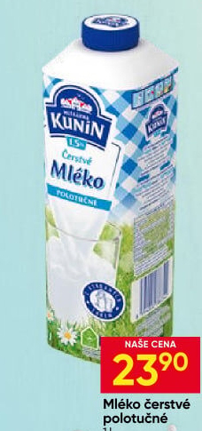 Mléko čerstvé Mlékárna Kunín - 1,5% polotučné