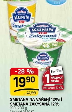 Zakysaná smetana Mlékárna Kunín 12%
