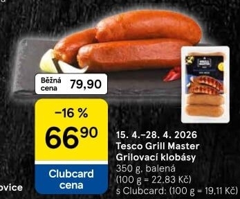 Grilovací klobásy Grill Master Tesco