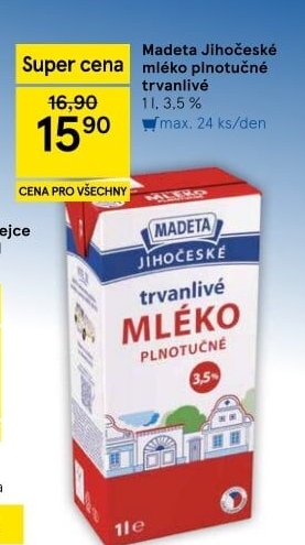 Mléko trvanlivé Jihočeské Madeta - 3,5% plnotučné